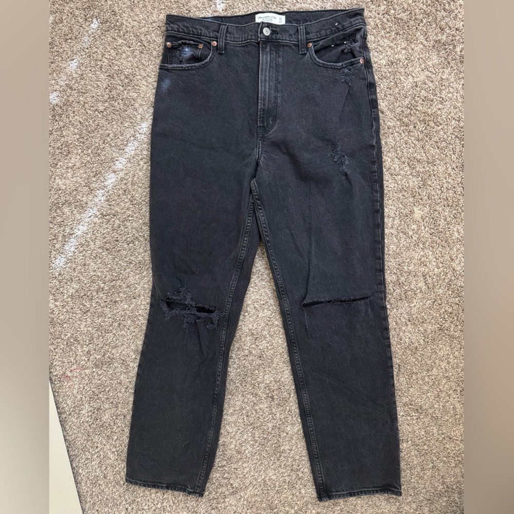 Distressed Abercrombie & Fitch 90s Straight Ultra High Rise Black Jeans